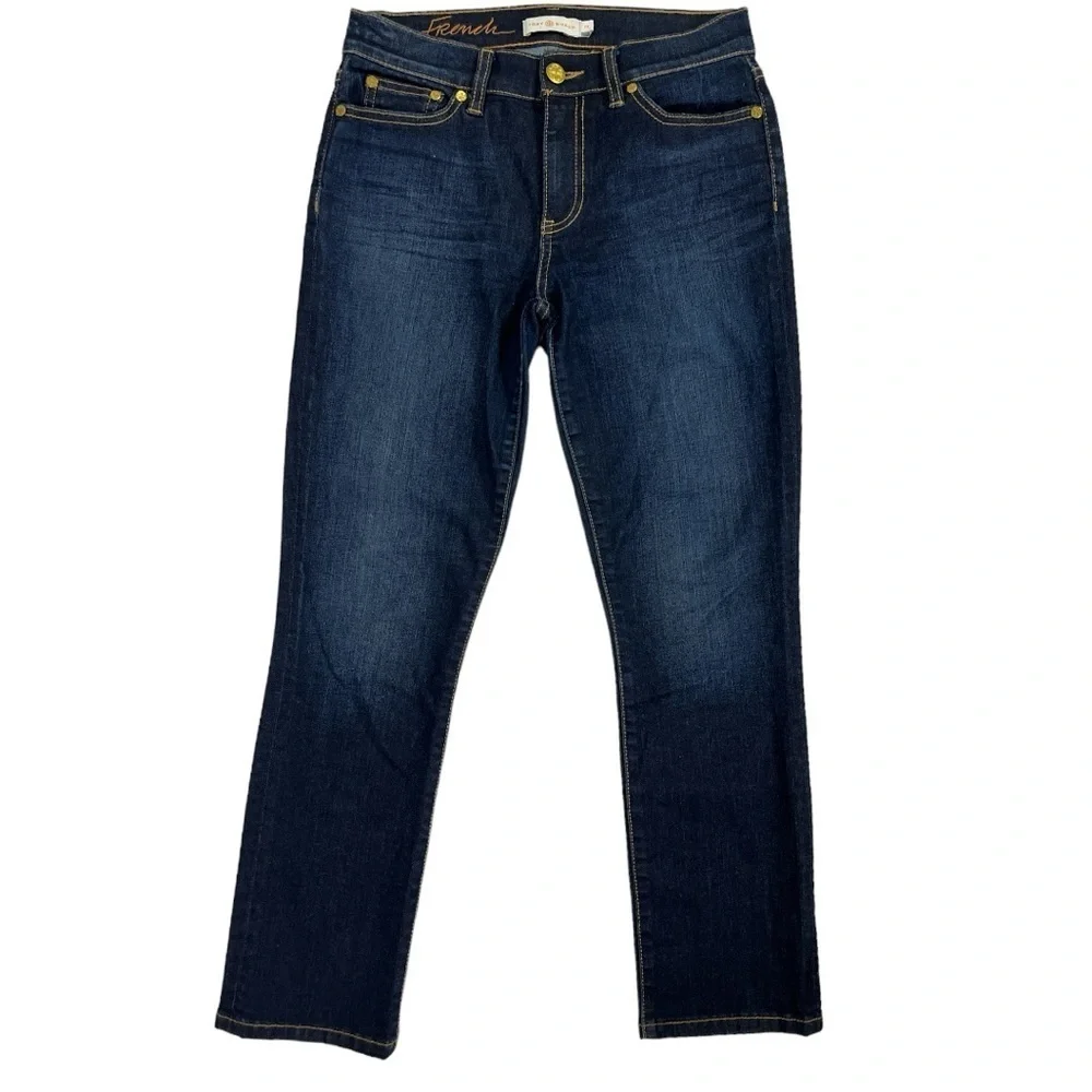 Tory Burch Midrise Ankle Straight Jeans size 24 in Dark Wash